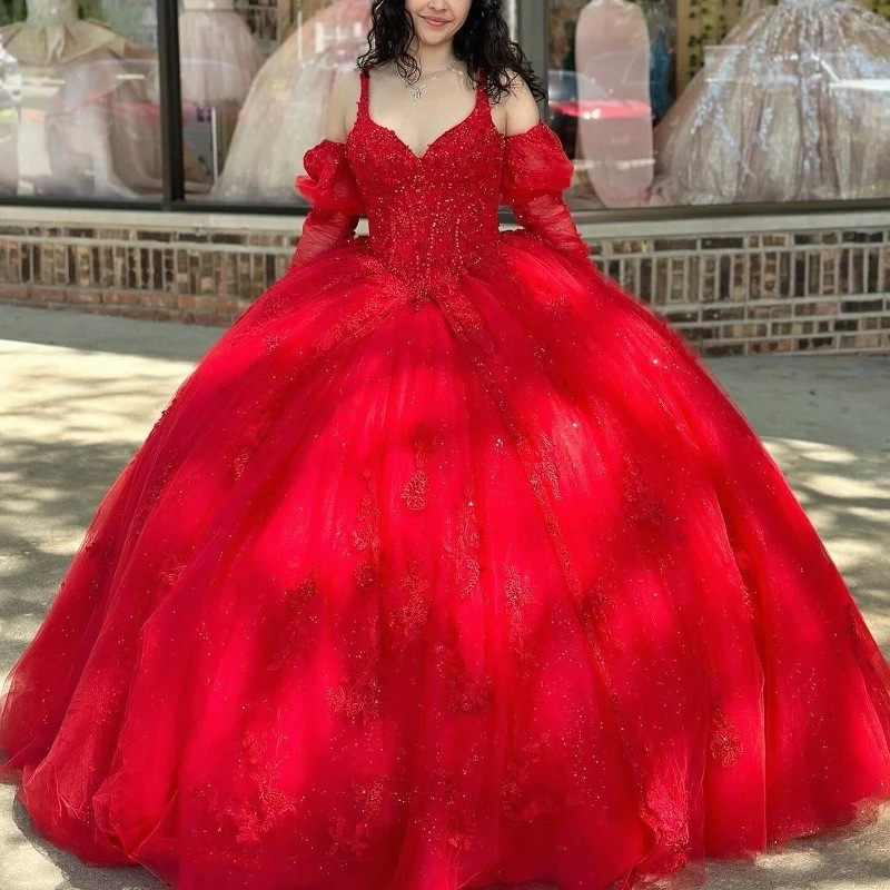 Red Off The Shoulder Quinceanera Dresses Ball Gown Sweetheart Appliques Lace Beads Tull Corset Vestidos 15 De XV Anos
Red Off The Shoulder Quinceanera Dresses Ball Gown Sweetheart Appliques Lace Beads Tull Corset Vestidos 15 De XV Anos