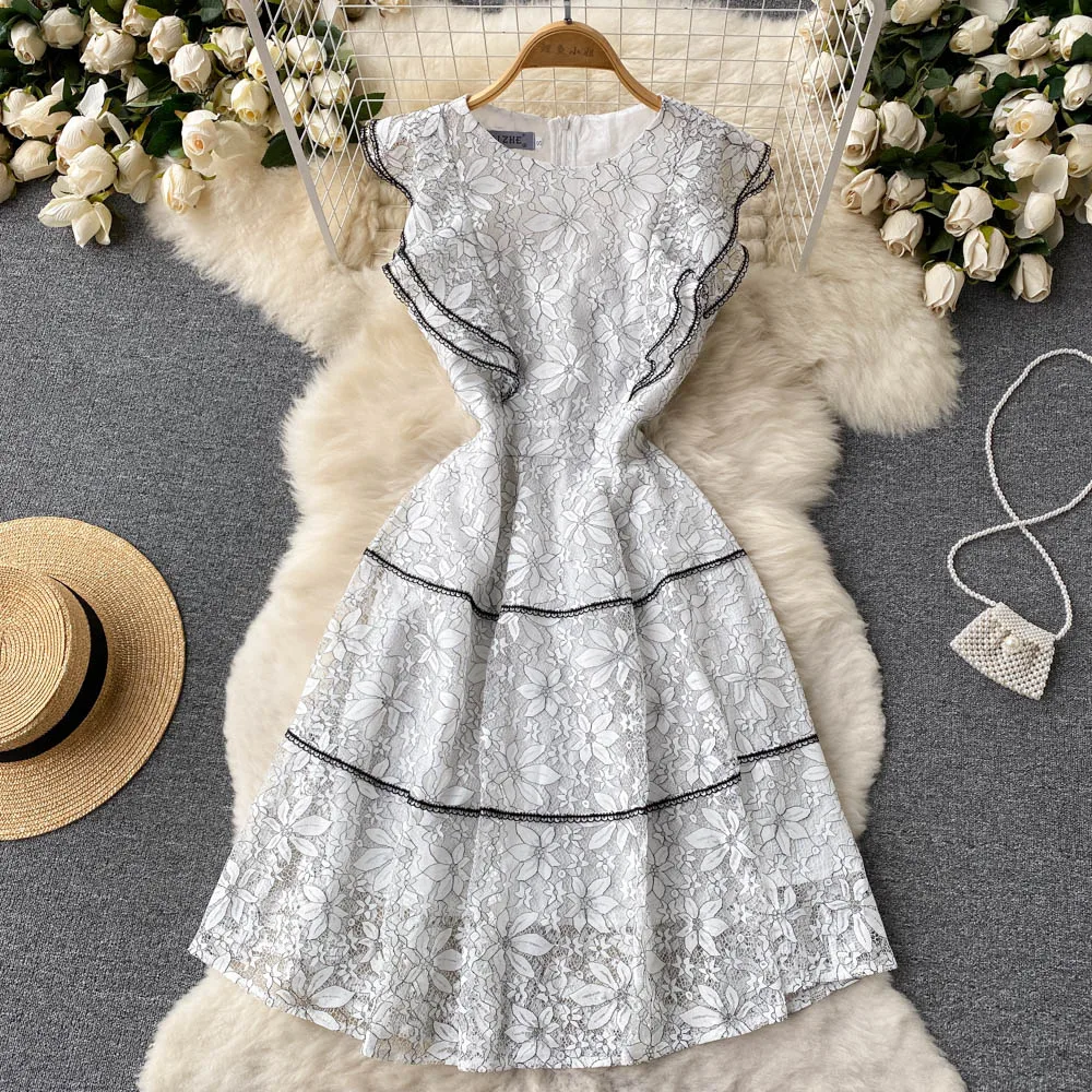 European Station 2022 Summer New European and American Slim Round Neck Sleeveless Waist French Lace Dress
European Station 2022 Summer New European and American Slim Round Neck Sleeveless Waist French Lace Dress
