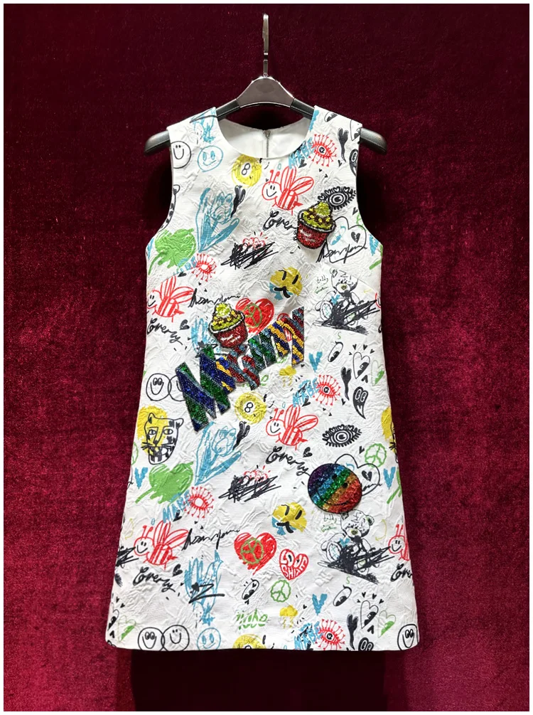 European and American women's clothes 2024 spring new Round neck Sleeveless heavy sequin graffiti print jacquard Fashion dress
European and American women's clothes 2024 spring new Round neck Sleeveless heavy sequin graffiti print jacquard Fashion dress