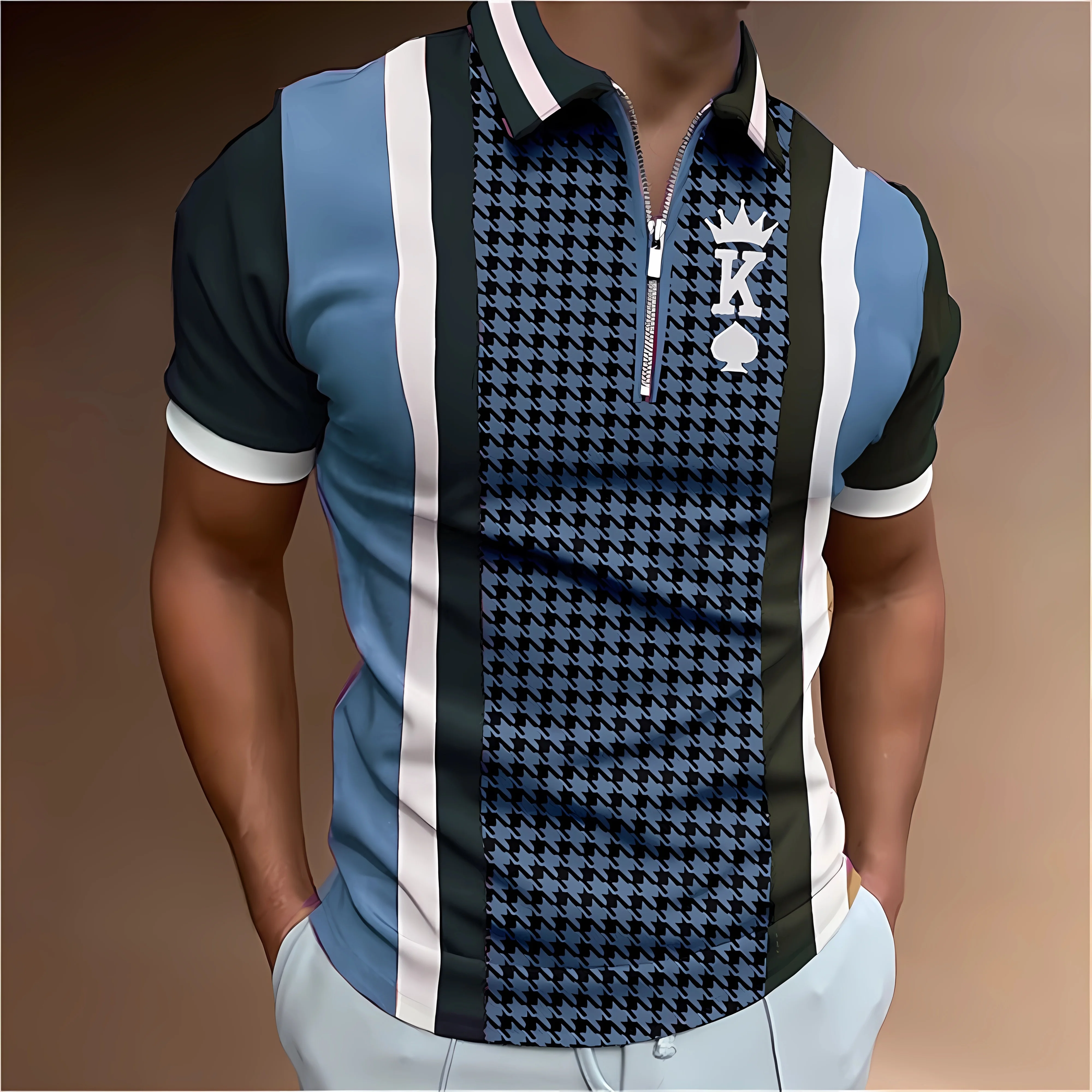 2023 New Polo Shirt Men Summer Short Sleeve Letter K Poker Print T-shirt Tops Unisex Tee Lapel Zipper Fashion Polo Shirt Men's
2023 New Polo Shirt Men Summer Short Sleeve Letter K Poker Print T-shirt Tops Unisex Tee Lapel Zipper Fashion Polo Shirt Men's
