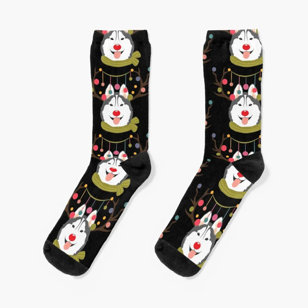 

Christmas Reindeer Siberian Husky - Black Socks Mens Tennis