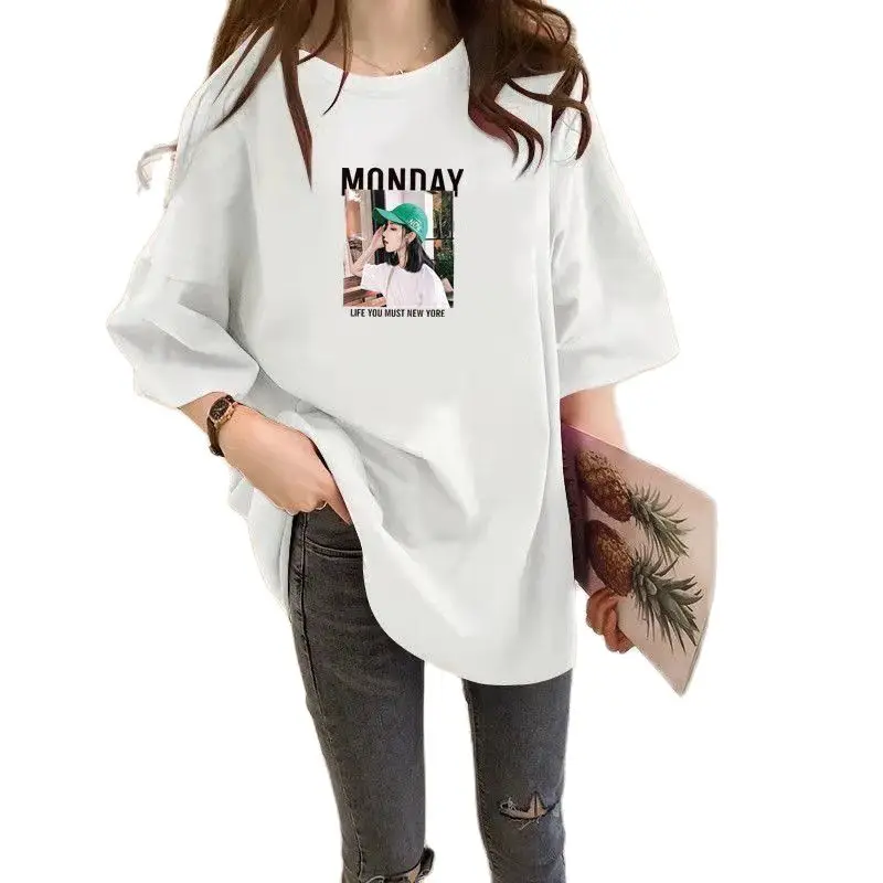Cotton Fashion Long T-shirt Women's Short Sleeves Summer Ladies' New Half-sleeve Loose Casual T-shirt Black Jokerupper Garment
Cotton Fashion Long T-shirt Women's Short Sleeves Summer Ladies' New Half-sleeve Loose Casual T-shirt Black Jokerupper Garment