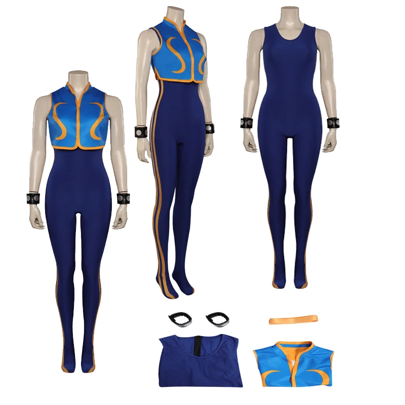 

Chun Li Cosplay Costume Anime Game SF5 Women Jumpsuit Headband Outfits Halloween Carnival Party Role Playing Disguise Suit