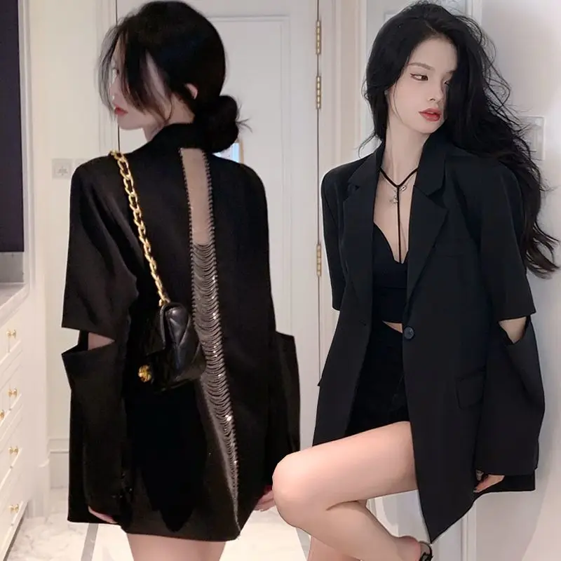 Streetwear Long Sleeves Blazer Women Design Trend Clothing Black Hollow Out Backless Suits Spring Autumn Jacket Loose Tops New
Streetwear Long Sleeves Blazer Women Design Trend Clothing Black Hollow Out Backless Suits Spring Autumn Jacket Loose Tops New
