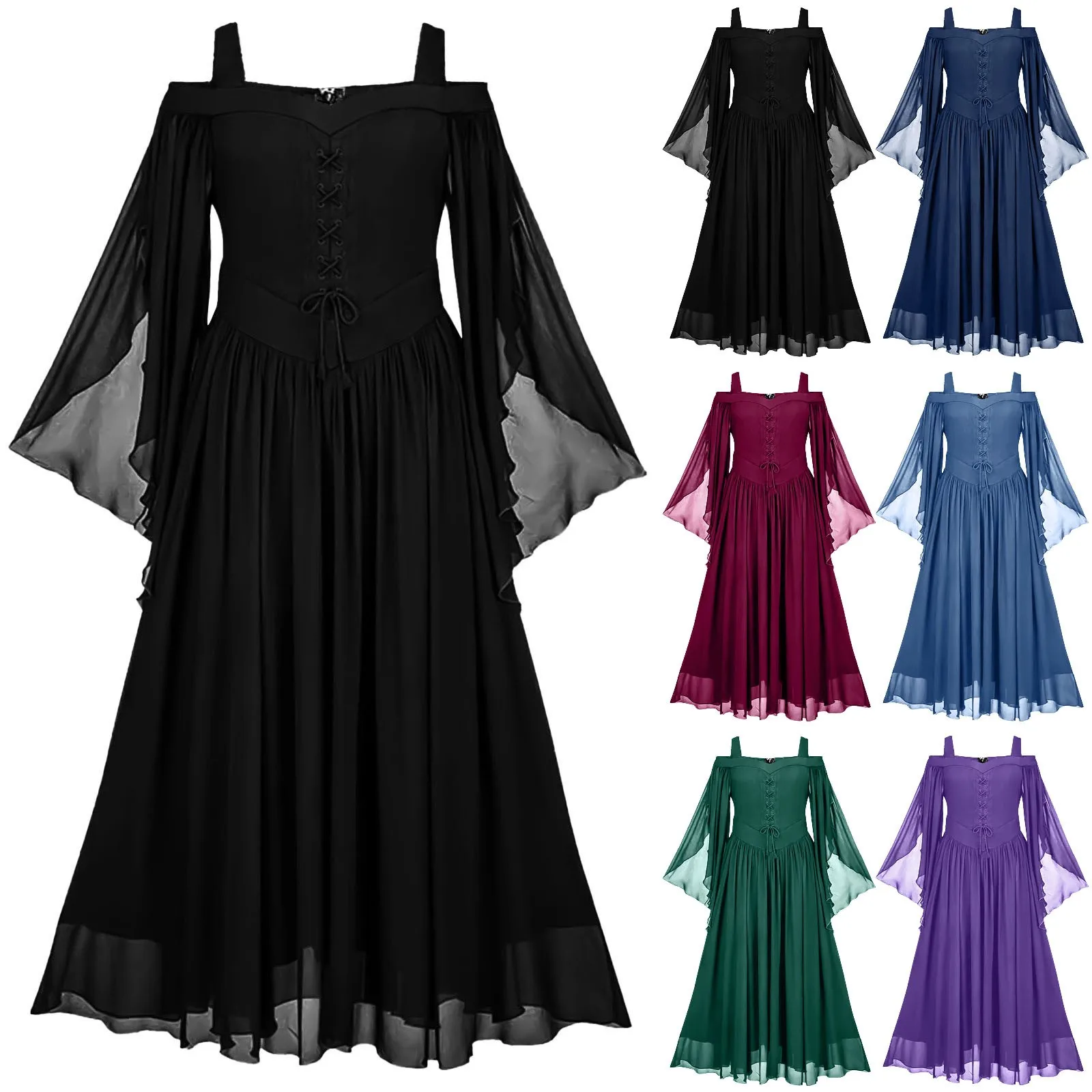 

Винтажное готическое платье с корсетом, коктейльные платья для женщин, модное винтажное платье миди в готическом стиле, длинное расклешенное платье