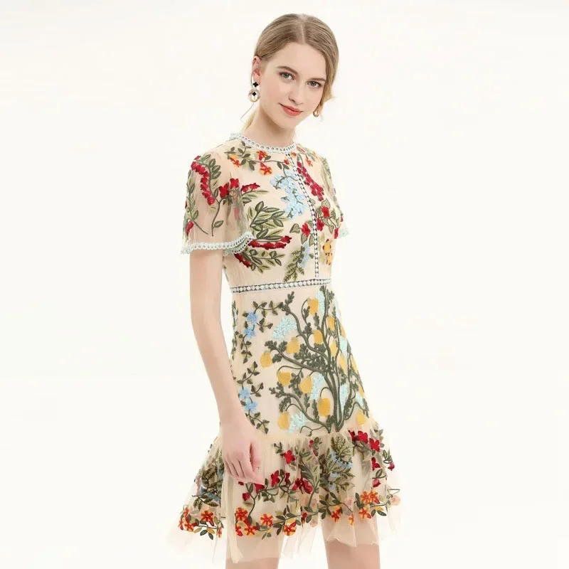 2024 Women Elegant Mesh Lace Embroidered Flower Multicolor Mermaid Dress Short Butterfly Sleeve Ruffles Harajuku Summer Vestidos
2024 Women Elegant Mesh Lace Embroidered Flower Multicolor Mermaid Dress Short Butterfly Sleeve Ruffles Harajuku Summer Vestidos