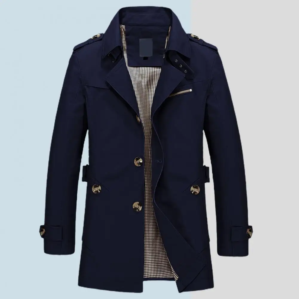 Men Single-breasted Jacket Stylish Men's Lapel Trench Coat Long Sleeve Single Breasted Mid-length Jacket with Pockets Winter
Men Single-breasted Jacket Stylish Men's Lapel Trench Coat Long Sleeve Single Breasted Mid-length Jacket with Pockets Winter