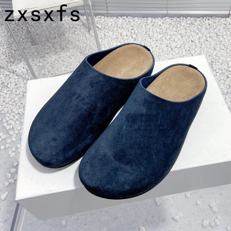 

Hot Suede Leather Slides Women Summer Half Flat Slippers Slip One Mules Holiday Beach Shoes Women Sandalias Women Slippers