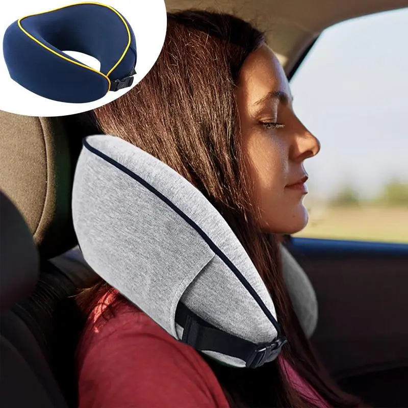 

U Shaped Travel Pillow Car Air Flight Office Inflatable Neck Pillow Short Plush Cover PVC Support Headrest Soft Nursing Cushion