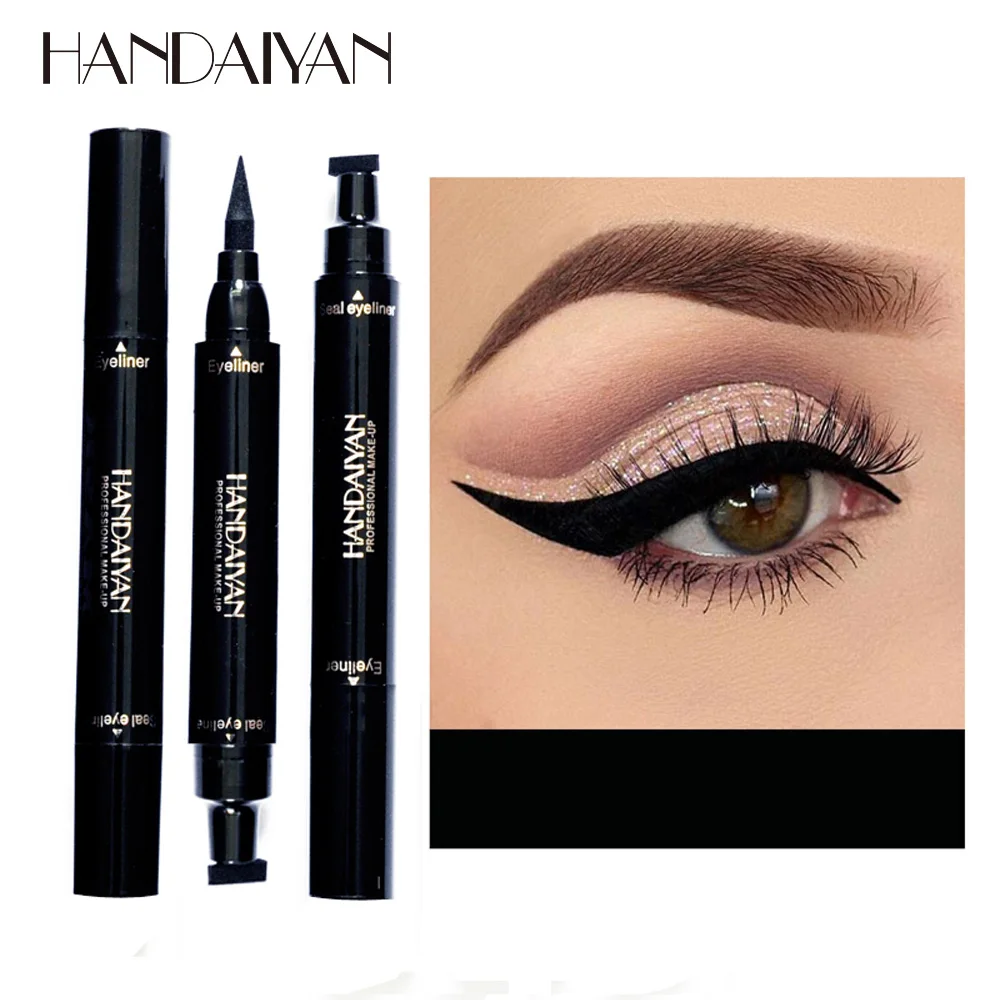 

2 In 1 Eyeliner Stamp Cat Eyes Makeup Cosmetics Seal Liquid Eye Liner Pen Waterproof Black Pencil Stamps Quick Dry Eyelid Pen