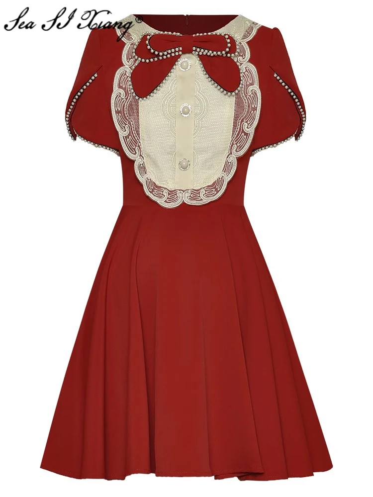 Seasixiang Fashion Designer Summer Dress Women O-Neck Short Sleeve Bow Beading Button Vintage High Waist Mini Dresses
Seasixiang Fashion Designer Summer Dress Women O-Neck Short Sleeve Bow Beading Button Vintage High Waist Mini Dresses
