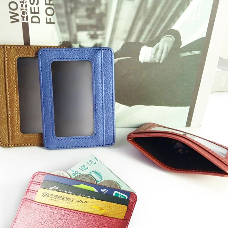 

PU Leather Wallet Credit ID Card Holder Purse Money Case Men Women Pocket Cover PVC Mirror Frame Card Sleeve Bus Card Bag