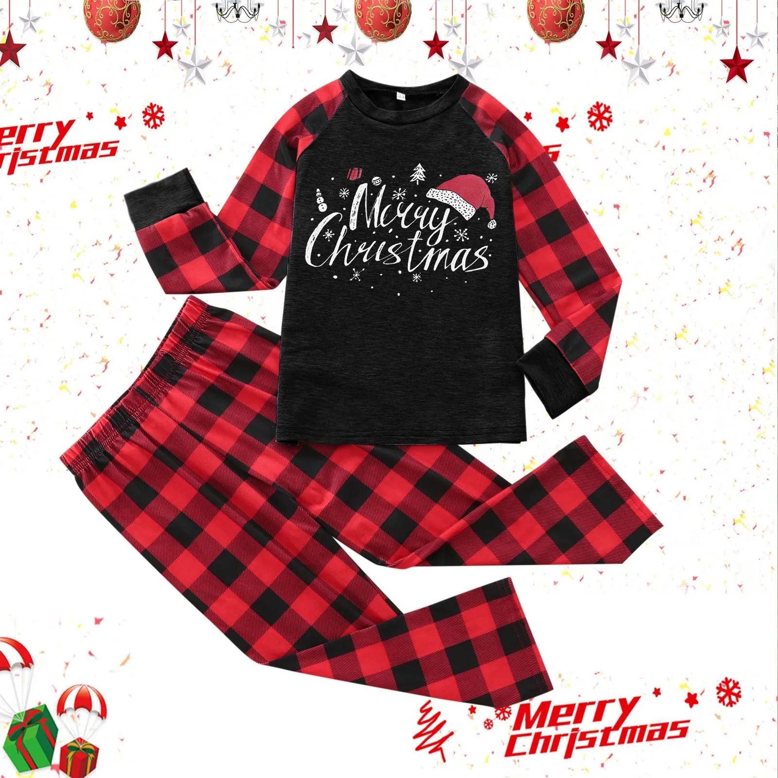 

Детские Рождественские топы и брюки с принтом, комплект в клетку, рождественские Семейные сочетающиеся пижамы, одежда для сна, семейный пижамный комплект из 3 предметов