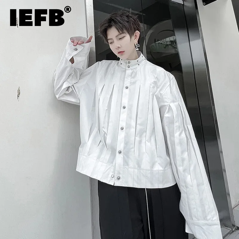 IEFB New Fashion Pleated Shirts Men's Solid Color Long Sleeve Tops Rivet Decorative Trend Fold Korean Style Male Cardigan 9C1359
IEFB New Fashion Pleated Shirts Men's Solid Color Long Sleeve Tops Rivet Decorative Trend Fold Korean Style Male Cardigan 9C1359