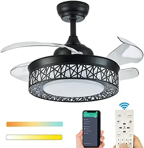 Ceiling Fan with Lights, Fully Dimmable Retractable Farmhouse Caged Ceiling Fan Chandelier with Remote Control, LED Fandelier fo
Ceiling Fan with Lights, Fully Dimmable Retractable Farmhouse Caged Ceiling Fan Chandelier with Remote Control, LED Fandelier fo