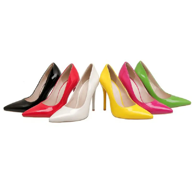 

QPLYXCO, лакированная искусственная кожа, желтые, зеленые, розовые, красные, с острым носком, очень тонкие высокие каблуки, сексуальные женские офисные туфли, женская обувь на шпильке