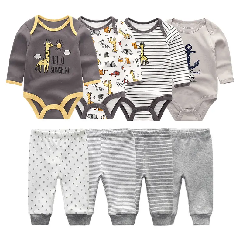 

8 Pcs/Lot Baby Boy Gir Bodysuits+Pants l Clothing Set Long Sleeve Cotton Unisex Suits Spring Autumn Roupas Para Bebe