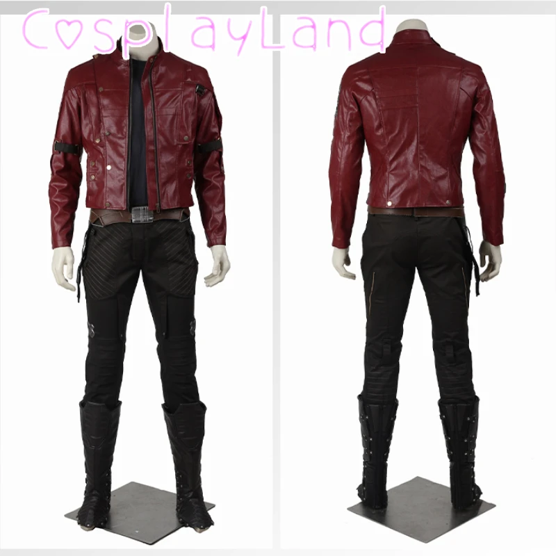 

Guardians Captain Peter Quill Cosplay Party Costume Red Lord Cosplay Costume Full Set Men Leather Jacket Star Halloween Costumes
