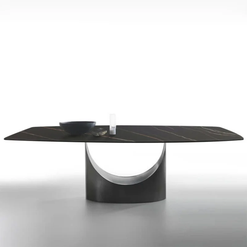 

Набор столов и стульев с каменной тарелкой, современный роскошный простой Прямоугольный Обеденный стол из бронзы для маленькой квартиры