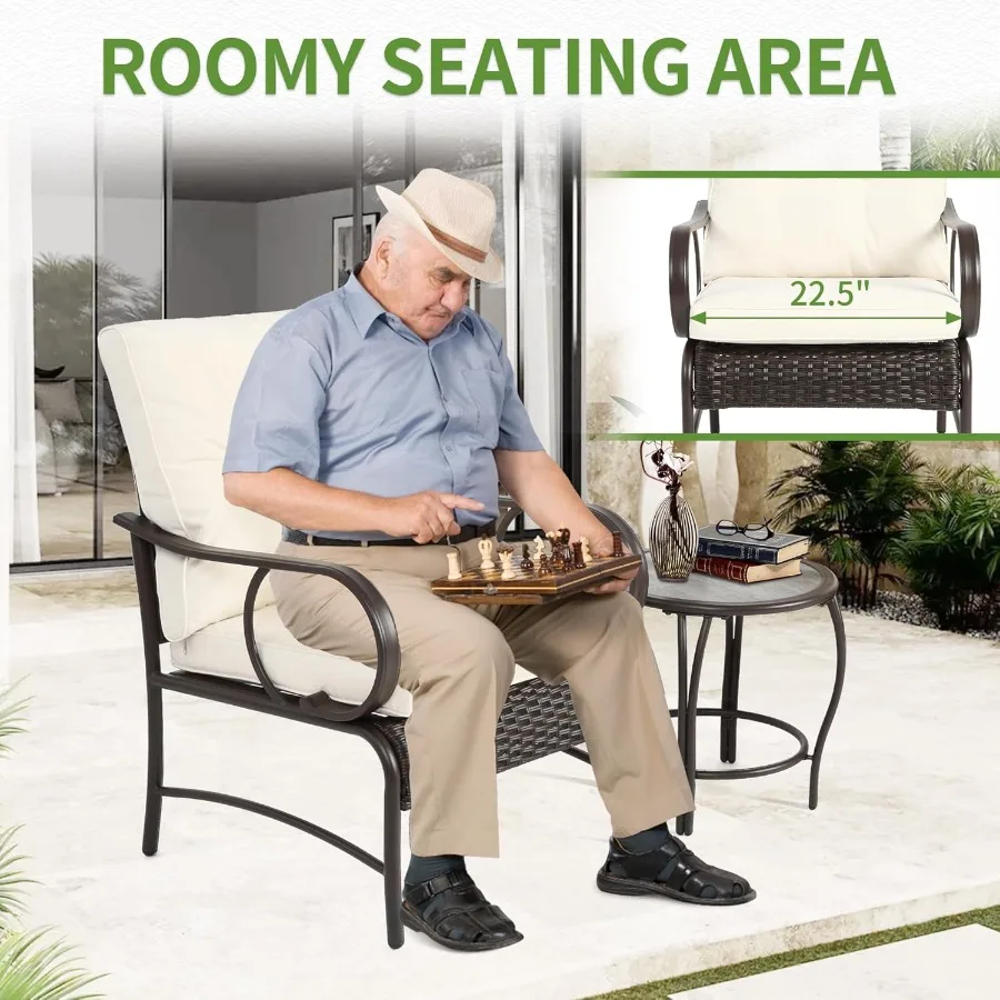 Patio Bistro Sets 3 Piece Rattan Front Porch Chairs Set of 2 with AllWeather Cushions Glass Coffee Table Conversation Set for Patio Bistro Sets 3 Piece Rattan Front Porch Chairs Set of 2 with AllWeather Cushions Glass Coffee Table Conversation Set for