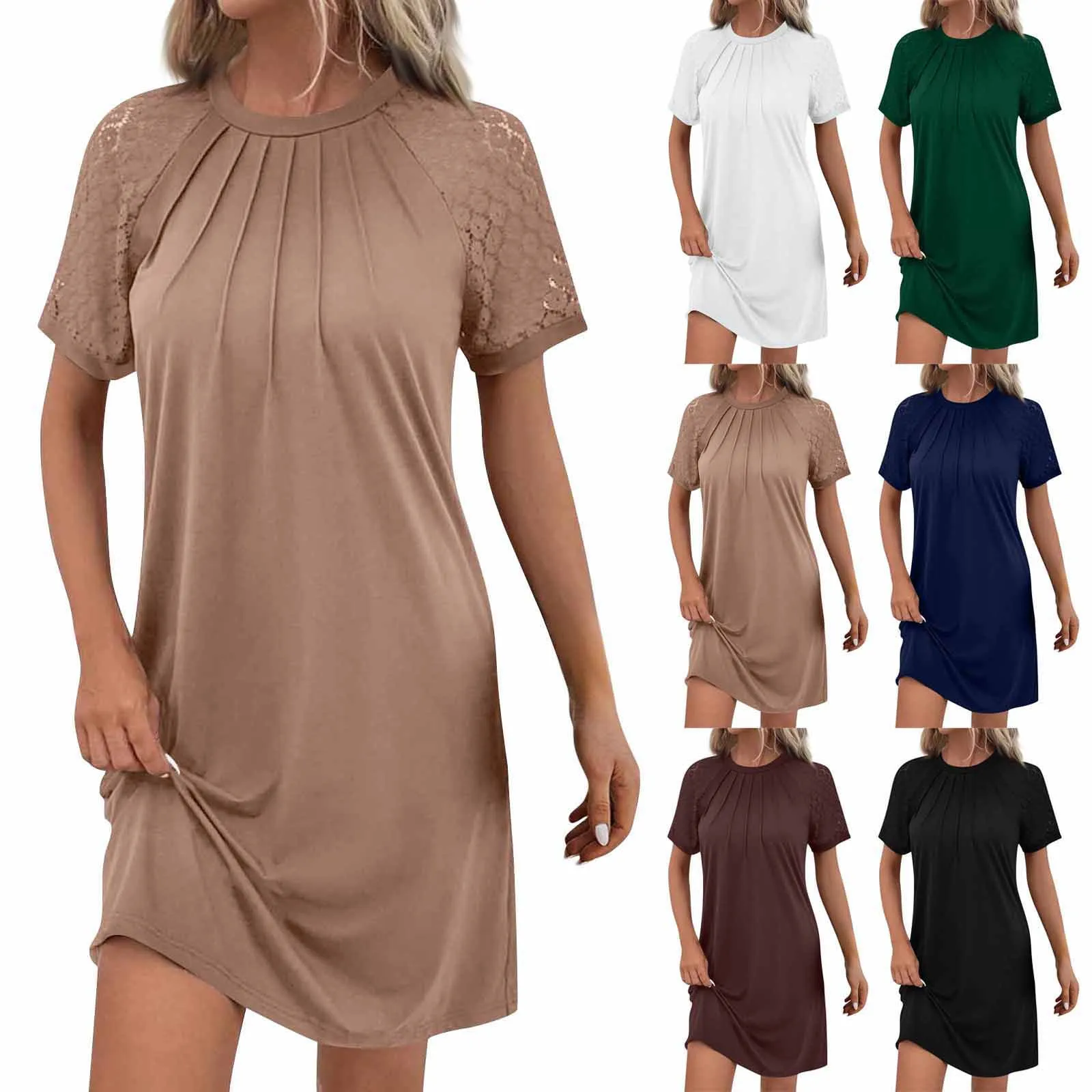 

Ladies Solid Color Lace Edge Tunic Dresses vestidos de verano para mujer 2024 vestido feminino платье женское ropa de mujer