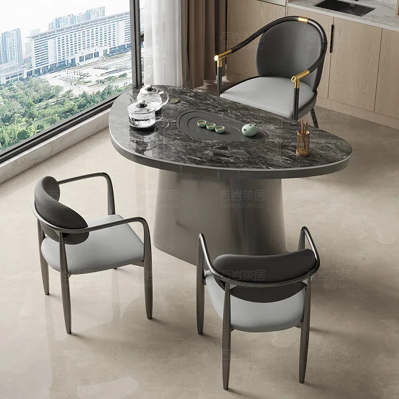 

Stone Tea Making Dining Tables Rock Plate Kitchen Modern Dining Tables Balcony Chair Combination Muebles طاولة طعام Furniture