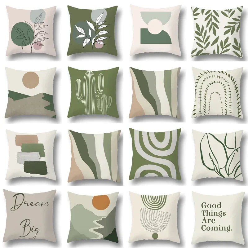 

Simple Green Geometry Decorative Cushion Cover Tropical Plants Print Pillow Case Pillow Covers Living Room Home Decor