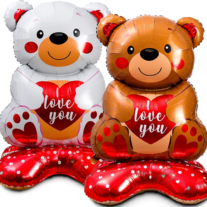 

100cm Teddy Bear Standing Balloon Large Cartoon Love Heart Bear Balloons for Valentine's Day Wedding Party Decoration Supplies