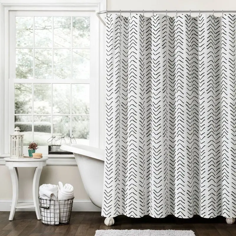 

Modern Arrow Linen Shower Curtain - Black/White (72"x72") - Contemporary Chic