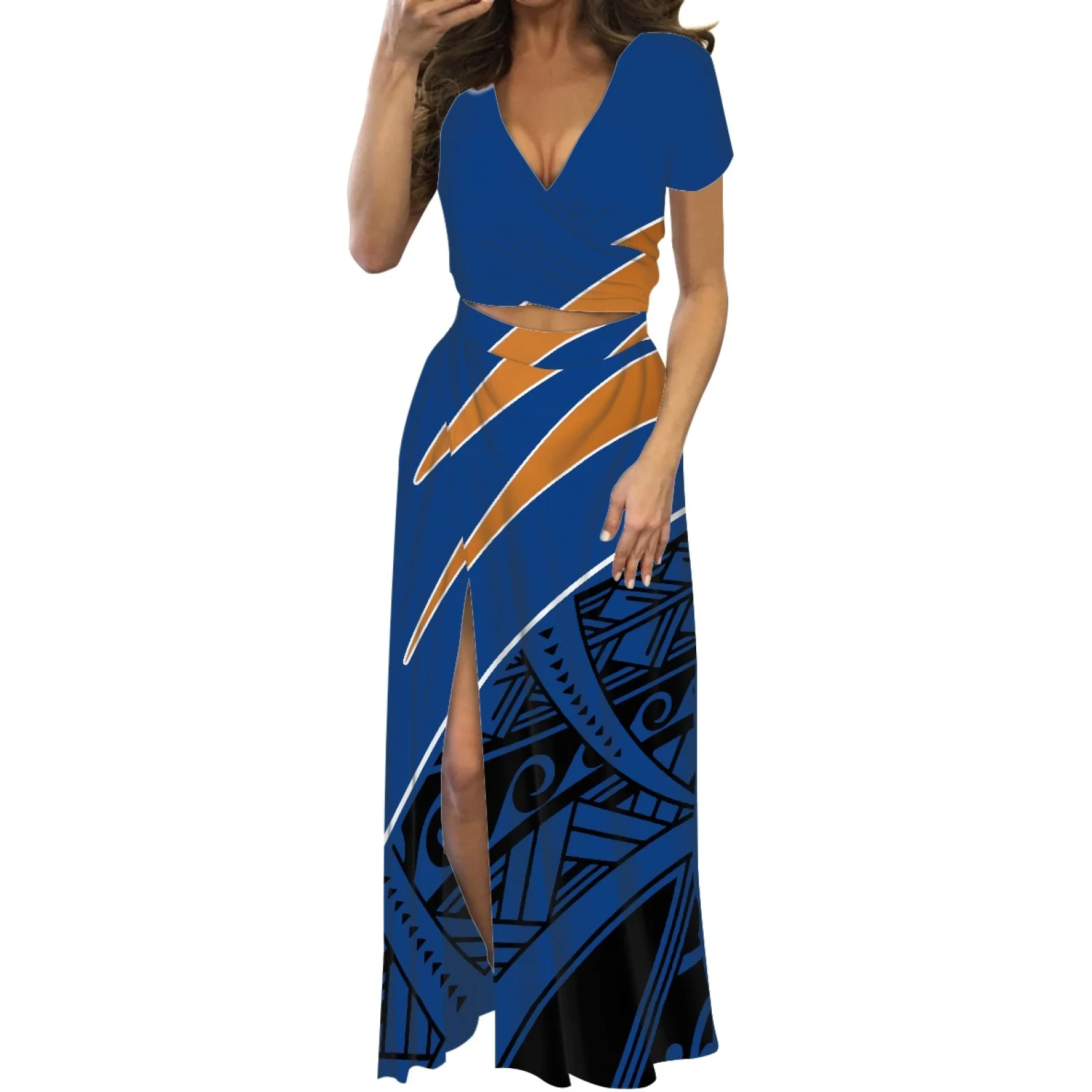 Polynesian Tribe Hawaiian Totem Print Height Quality Fashion Short Sleeve Long Dress Women Street Club Two Pieces
Polynesian Tribe Hawaiian Totem Print Height Quality Fashion Short Sleeve Long Dress Women Street Club Two Pieces
