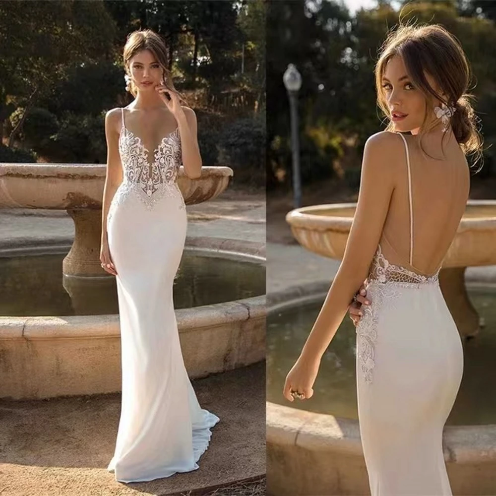 POMUSE Spaghetti Straps Boho Wedding Dresses Sleeveless Long Ivory Mermaid Wedding Gowns Custom Made Vestido De Novia for Women
POMUSE Spaghetti Straps Boho Wedding Dresses Sleeveless Long Ivory Mermaid Wedding Gowns Custom Made Vestido De Novia for Women
