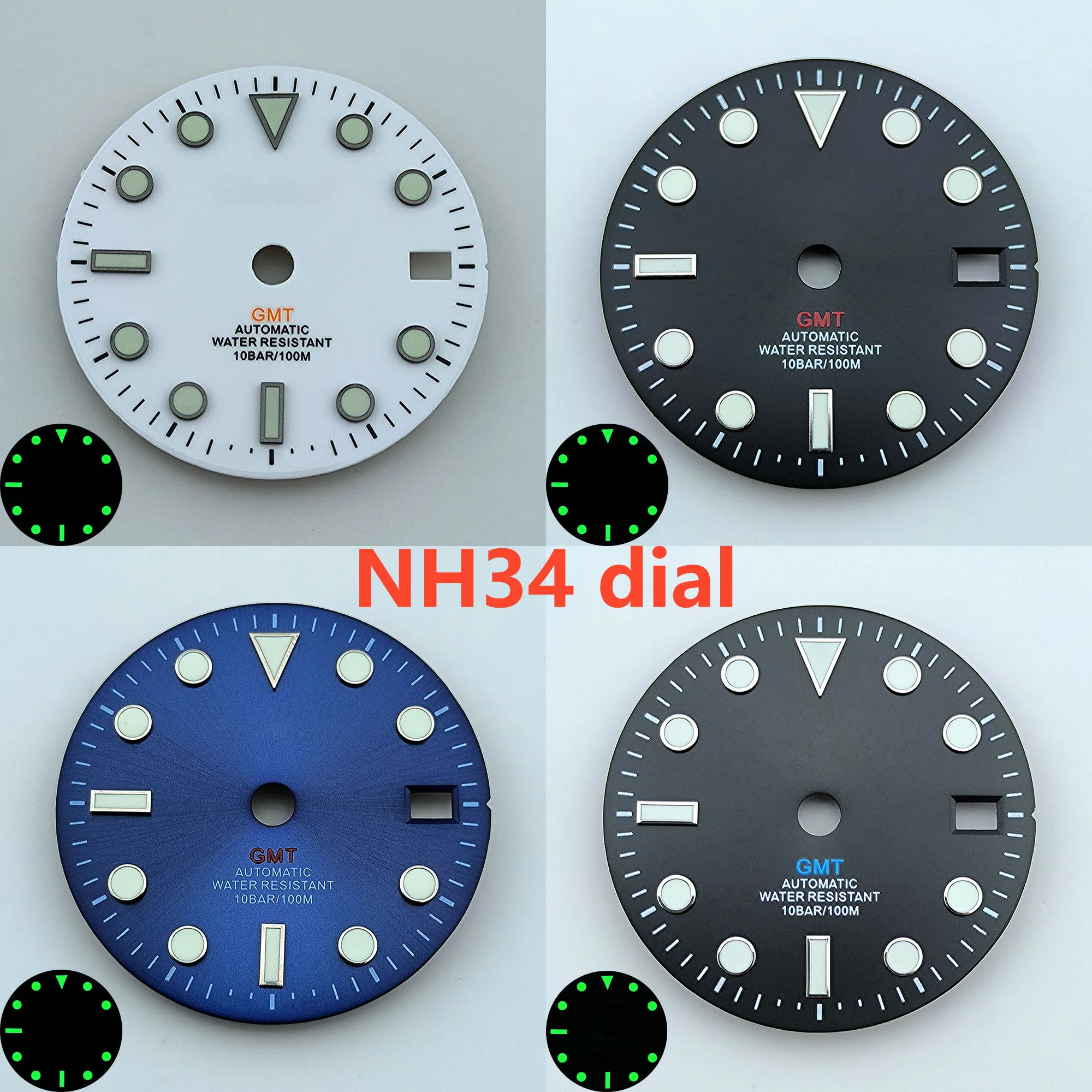 NH34 dial 29mm S dial GMT four hands green luminous watch dial for NH34 Movement watch accessories repair tool
NH34 dial 29mm S dial GMT four hands green luminous watch dial for NH34 Movement watch accessories repair tool