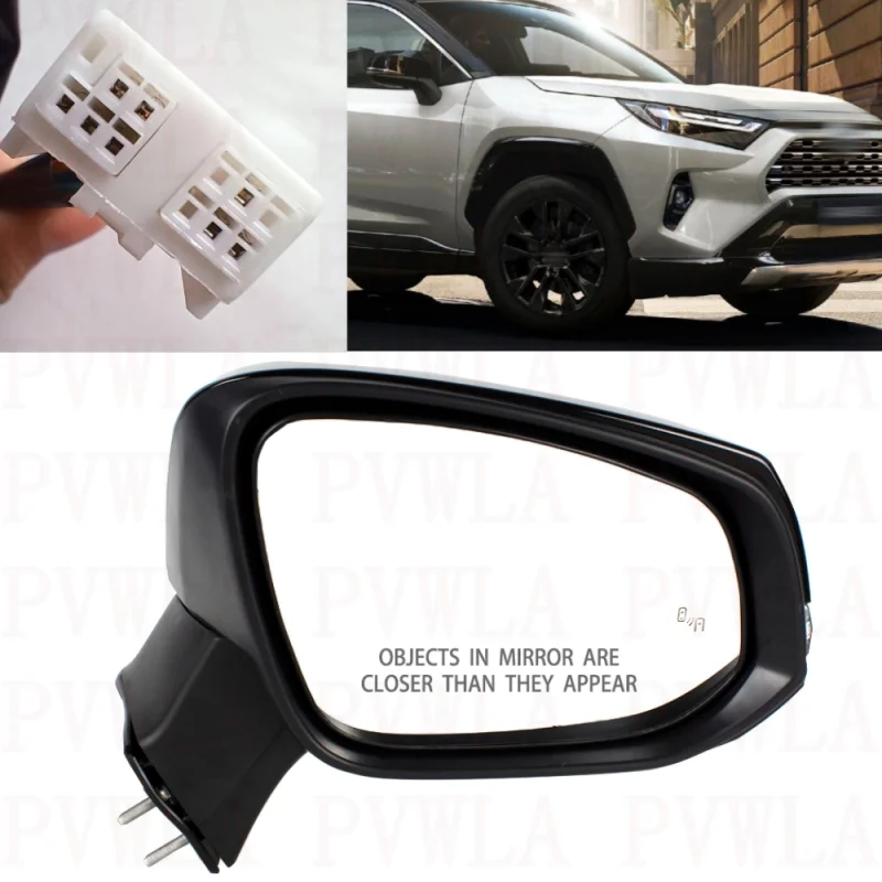 

Right Side 8 Pins Black Painted Heated Power Adjust Blind Spot Turn Lamp Mirror For Toyota RAV4 2019 2020 2021 2022 2023