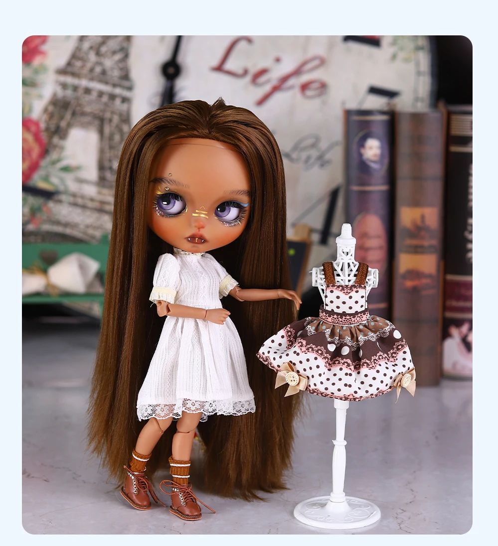 Emery – Premium Custom Neo Blythe Doll with Brown Hair, Dark Skin & Matte Cute Face 6 Emery – Premium Custom Neo Blythe Doll with Brown Hair, Dark Skin & Matte Cute Face 6