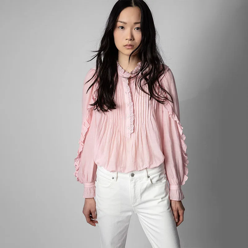 

Zadig Casual Shirt Women Chic Lantern Sleeve Button Elegant Blouses Female Lace Summer Niche Ruffles Blouse Shirts Tops Clothing