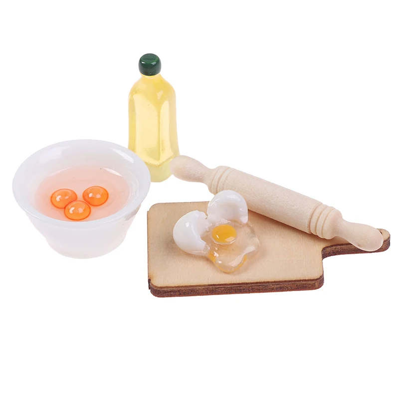 

1:12 миниатюрная скалка для кукольного домика, набор для яиц, оливкового масла, кухонные аксессуары