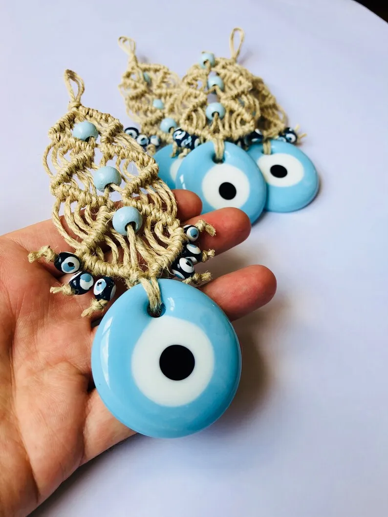 Handmade Evil Eye Wall Hanging - Turkish Glass Macrame Decor 9 S3b1525e7fe6f4bfd97fef354706c9c94m