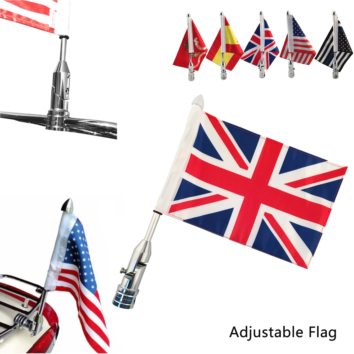 Universal Adjustable Motorcycle Rear Side Mount Flag Pole 6 x 9 Inch Polyester 10 Countries Flags for Most Motorbike
Universal Adjustable Motorcycle Rear Side Mount Flag Pole 6 x 9 Inch Polyester 10 Countries Flags for Most Motorbike