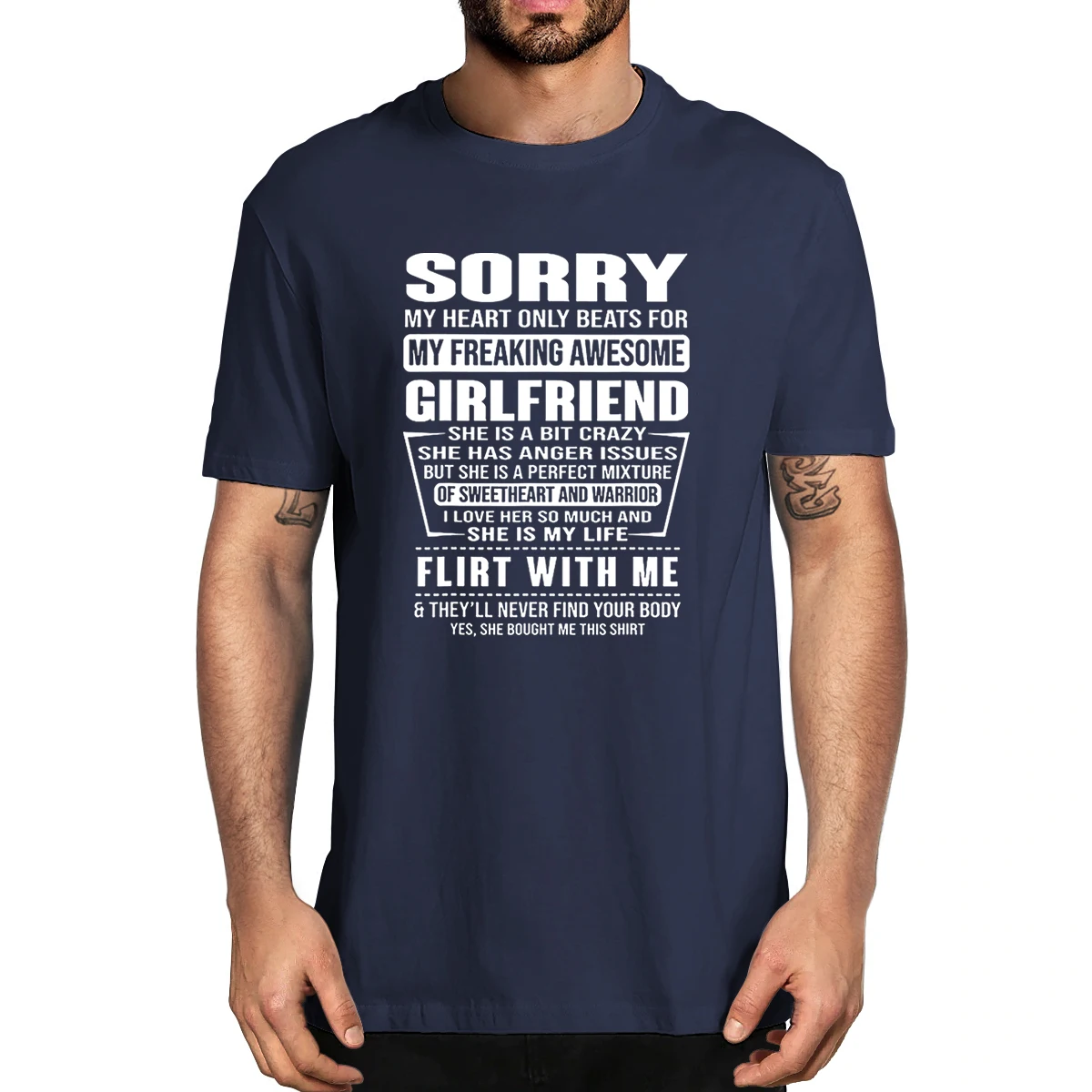 100% Cotton Sorry My Heart Only Beats for My Freaking Awesome Girlfriend Men's Novelty T-Shirt Women Casual Streetwear Harajuku
100% Cotton Sorry My Heart Only Beats for My Freaking Awesome Girlfriend Men's Novelty T-Shirt Women Casual Streetwear Harajuku