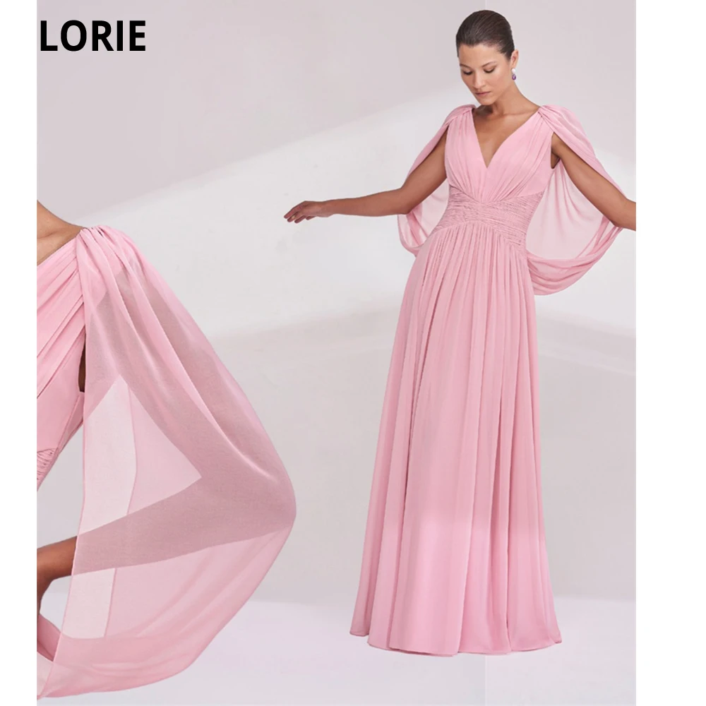 

Розовое Шифоновое Платье LORIE А-силуэта для выпускного вечера с короткой накидкой Вечерние наряды с глубоким V-образным вырезом вечернее платье платья для вечеринок