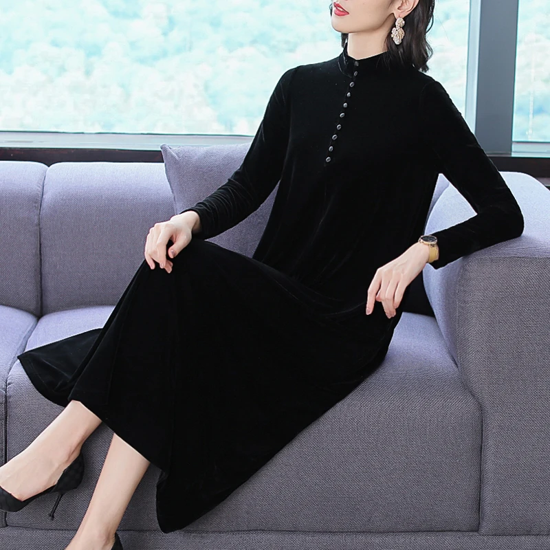 2023 New Fashion Black True Velvet Dress Women's Autumn and Winter Vintage Long Sleeve Loose Fit Casual Holiday Dress Vestidos
2023 New Fashion Black True Velvet Dress Women's Autumn and Winter Vintage Long Sleeve Loose Fit Casual Holiday Dress Vestidos