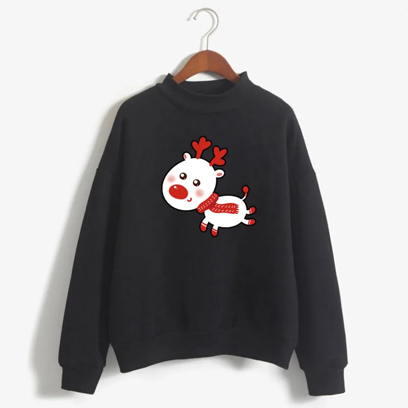 

New Lovely Deer Print Women Christmas Sweatshirt Korean O-neck Knitted Pullover Thick Autumn Winter Candy Color Lady Clothing