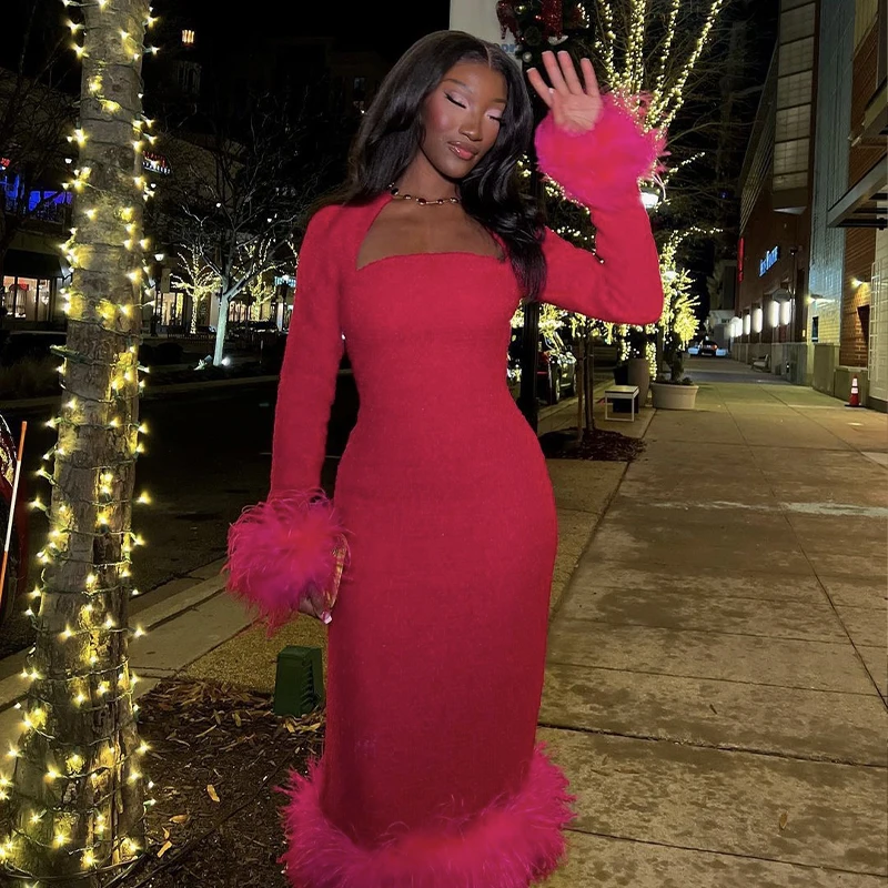 Rosered Black Color Women Long Sleeve Sexy Square Collar Feathers Bodycon Mid-calf Dress Bandage Fashion Evening Party Dress
Rosered Black Color Women Long Sleeve Sexy Square Collar Feathers Bodycon Mid-calf Dress Bandage Fashion Evening Party Dress