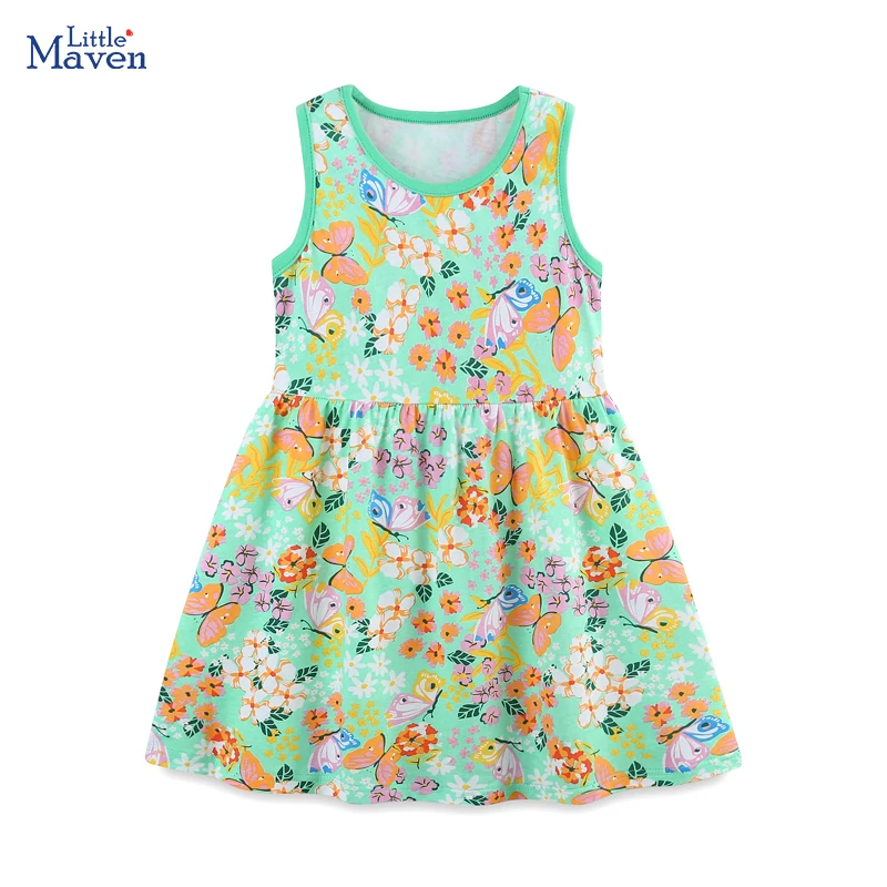 

Little maven Summer Butterfly Print Knitted Cotton Girls Dresses Cute Kids Clothes Holiday Baby Girls Princess Sundress Vestidos