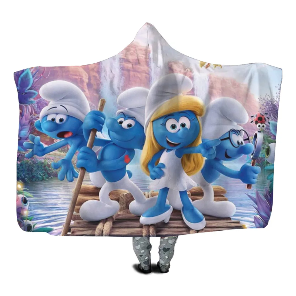 

Детское Флисовое одеяло с капюшоном шерпа с рукавами S-Smurfss, теплое зимнее пригодное для носки одеяло для телевизора, толстовки для детей с рукавами, одеяла