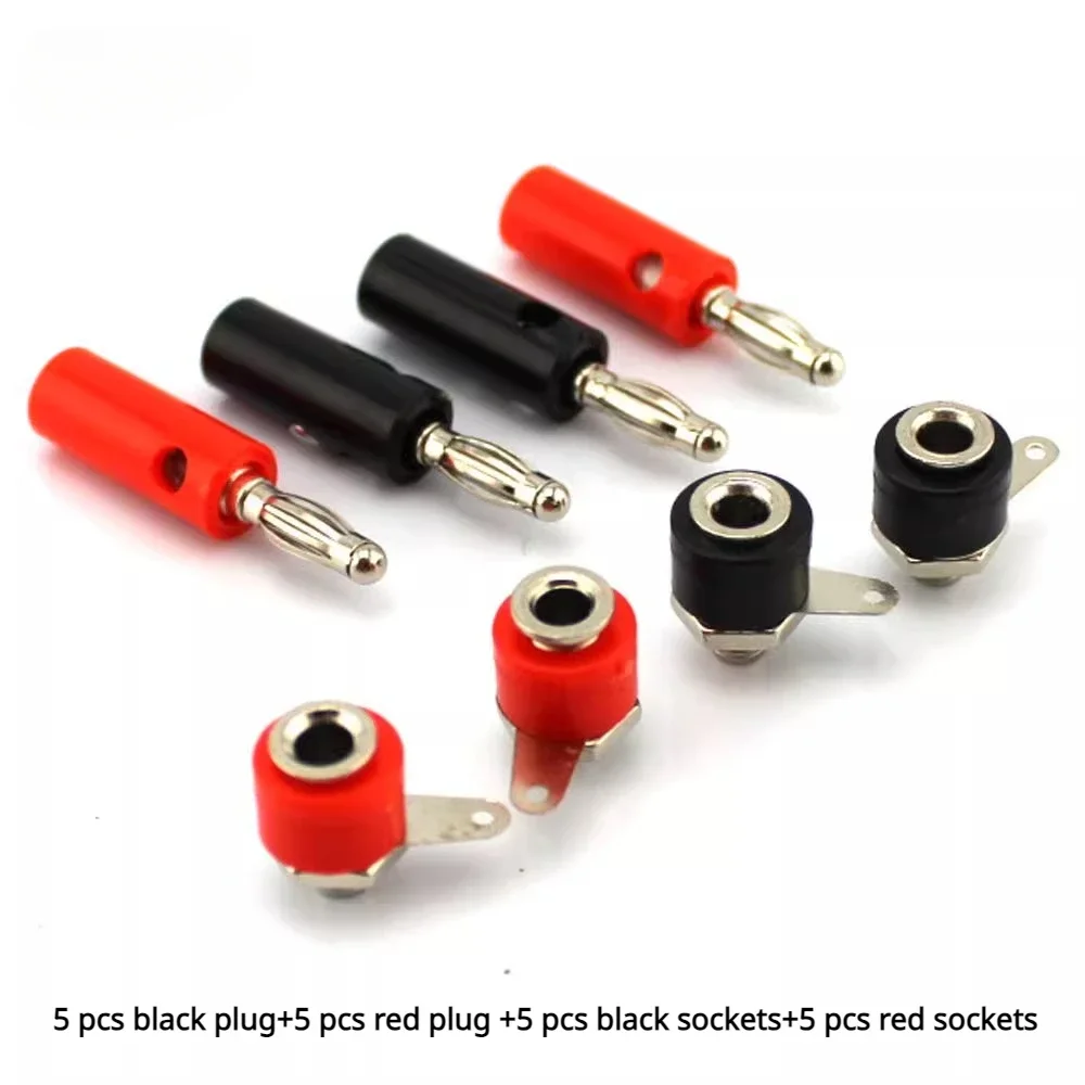 

10Sets Audio Speaker Banana Plug Screw + Socket Connector Kits 4mm Jack Panel Terminal Red+Black Audio Speaker Connectors DIY