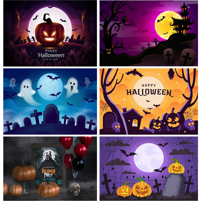 

Halloween Backdrop Tombstone Castle Pumpkin Lantern Moon Portrait Photography Background For Photo Studio Props 211013 JKL-02