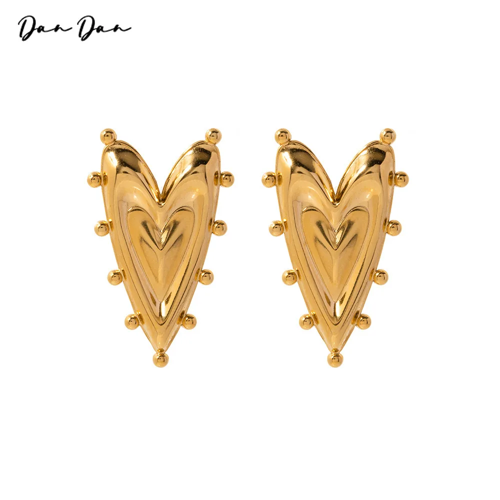 

Texture New Design Stainless Steel Gold Color Geometric Earrings Statement Metal Charm Stylish Jewelry Women heart-shaped