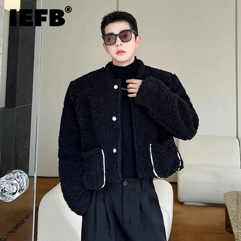 

IEFB Trend Men's Woolen Jackets Solid Color Autumn Winter New Lamb Wool Coat Fashion Korean Style Niche Design Outerwear 9C3373