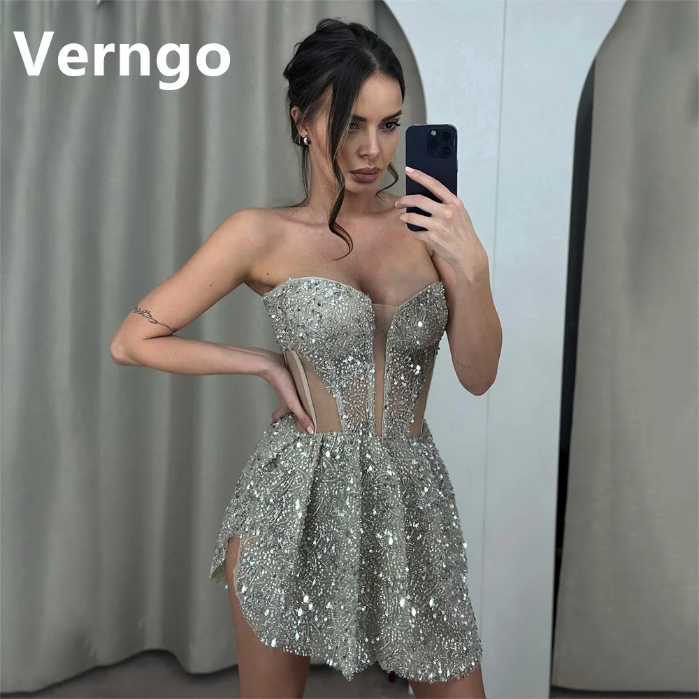 

Verngo Gliter Sequined Mini Party Dress For Women Sweetheart Bone Short Prom Gown Lace Up Shiny Formal Occasion Dress